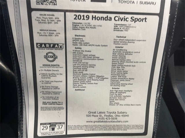 2019 Honda Civic Sport