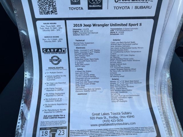 2019 Jeep Wrangler Unlimited Sport S