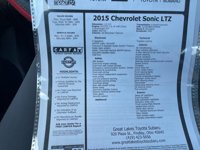 2015 Chevrolet Sonic LTZ