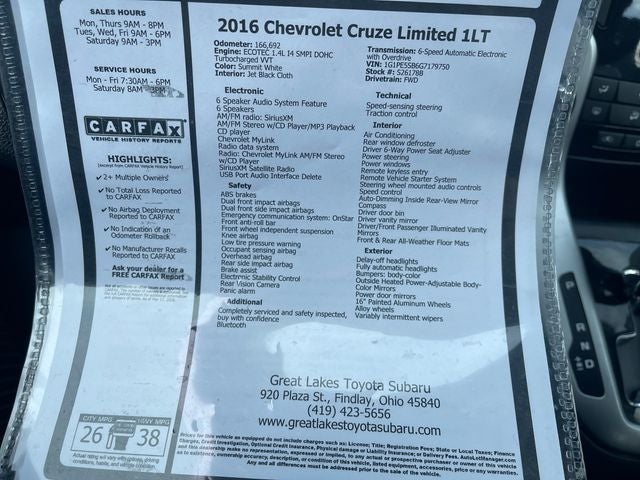 2016 Chevrolet Cruze Limited 1LT