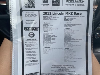 2012 Lincoln MKZ 4dr Sdn AWD