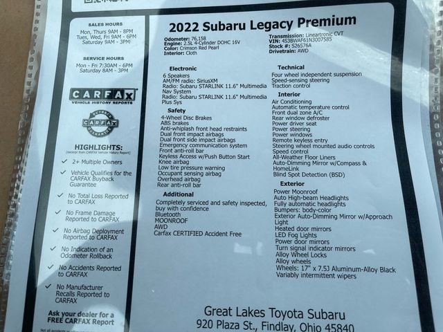 2022 Subaru Legacy Premium