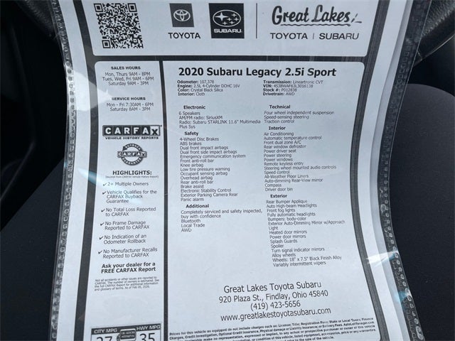 2020 Subaru Legacy 2.5i Sport