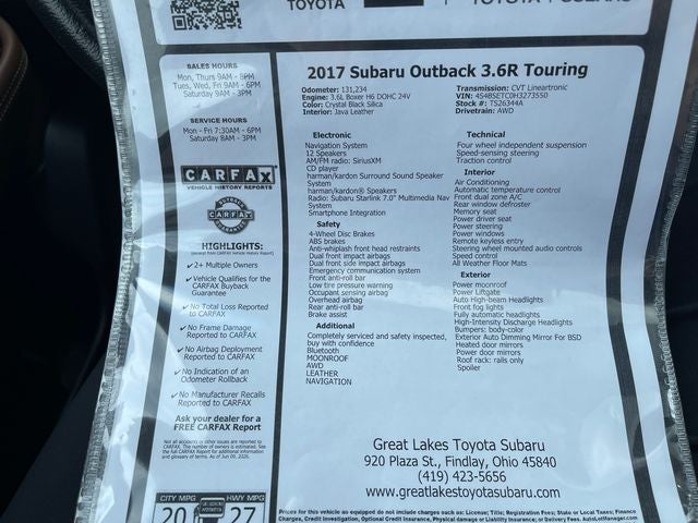 2017 Subaru Outback 3.6R Touring