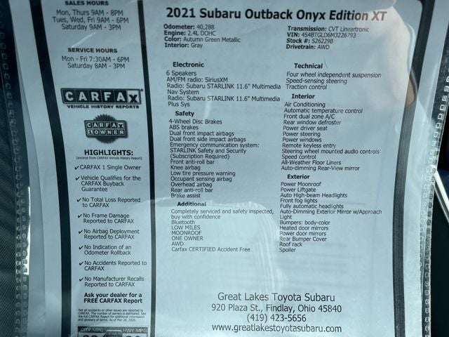 2021 Subaru Outback Onyx Edition XT