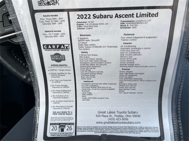 2022 Subaru Ascent Limited