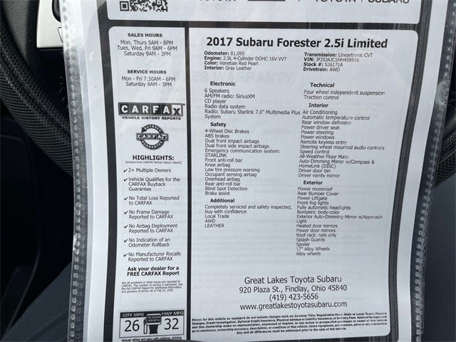 2017 Subaru Forester 2.5i Limited