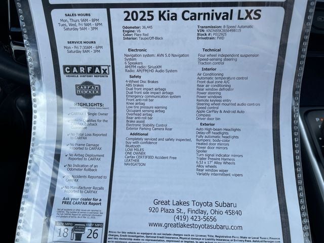 2025 Kia Carnival LXS