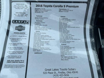 2016 Toyota COROLLA S Premium