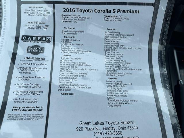 2016 Toyota COROLLA S Premium
