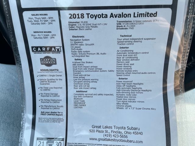 2018 Toyota AVALON Limited