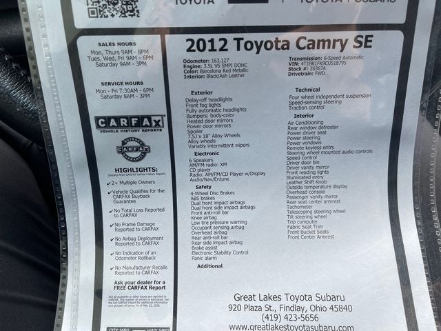 2012 Toyota CAMRY SE