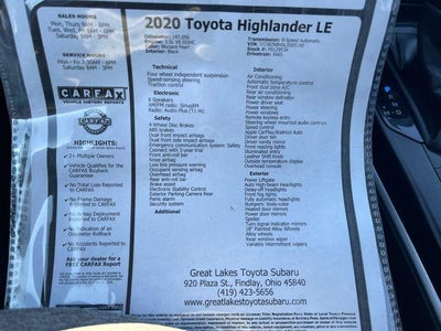 2020 Toyota HIGHLANDER L