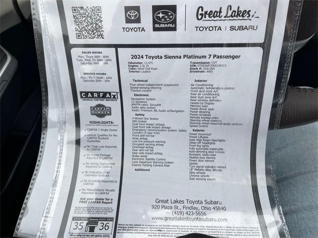 2024 Toyota SIENNA PLT AWD Platinum 7 Passenger