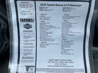 2024 Toyota Sienna LE 8 Passenger