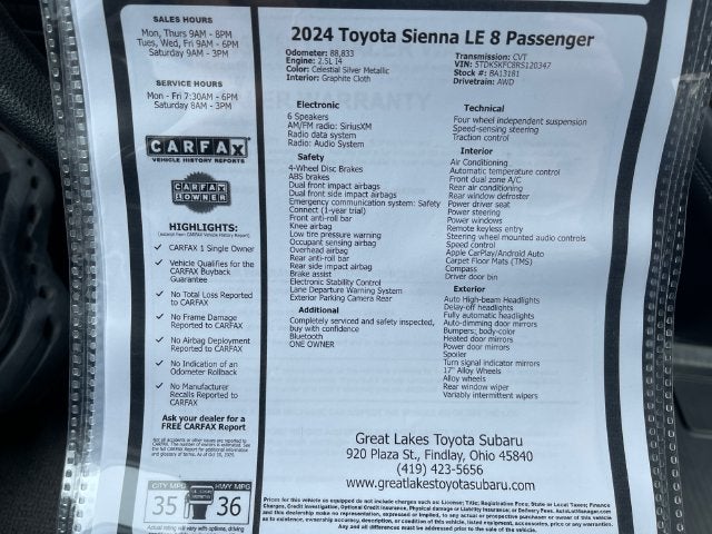 2024 Toyota Sienna LE 8 Passenger