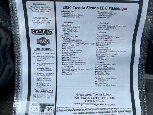 2024 Toyota Sienna LE 8 Passenger