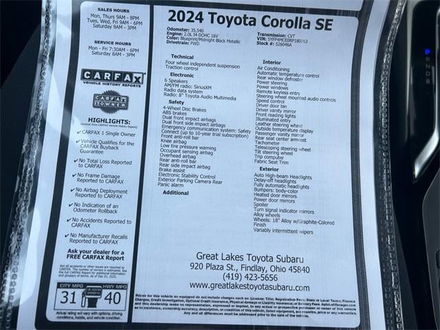 2024 Toyota COROLLA SE