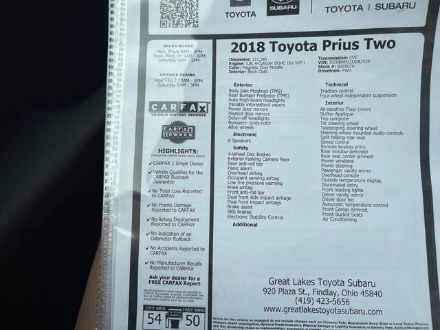 2018 Toyota Prius Two