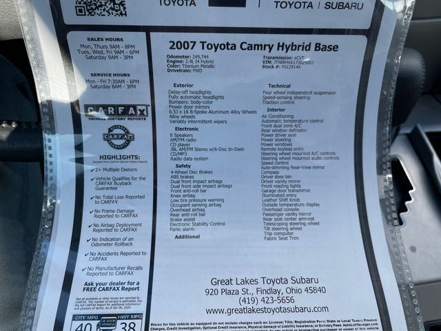 2007 Toyota Camry Hybrid Base