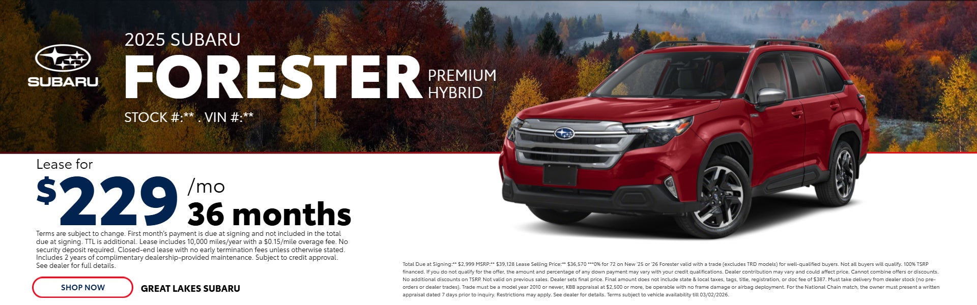 Red 2025 Subaru Forester lease offer
