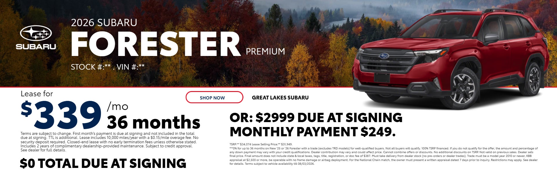 Red 2026 Subaru Forester lease offer