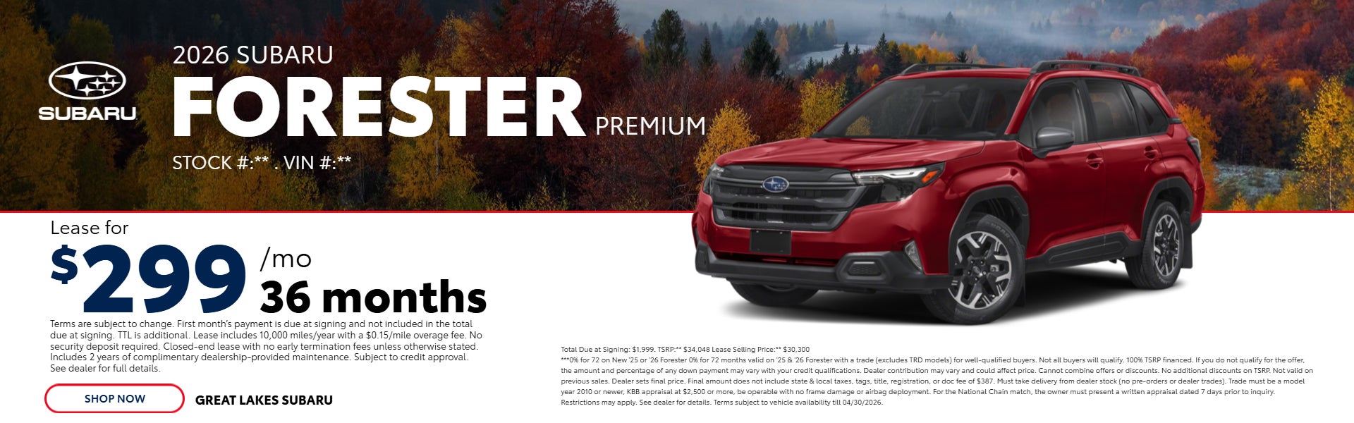 Red 2025 Subaru Forester lease offer