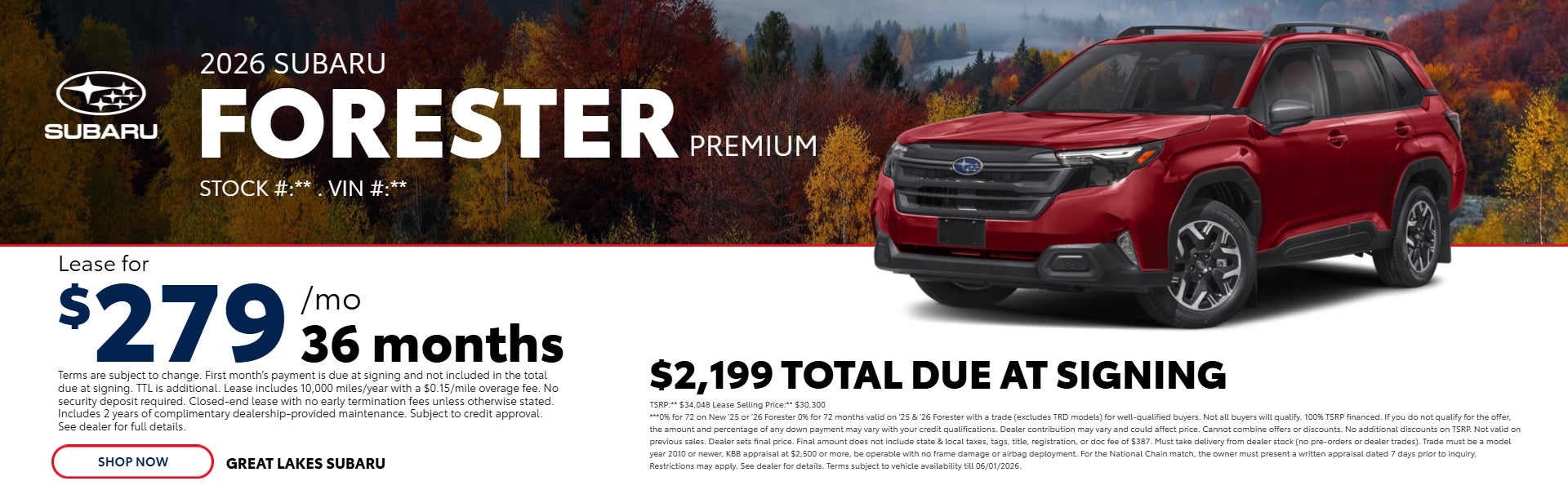 Red 2026 Subaru Forester lease offer